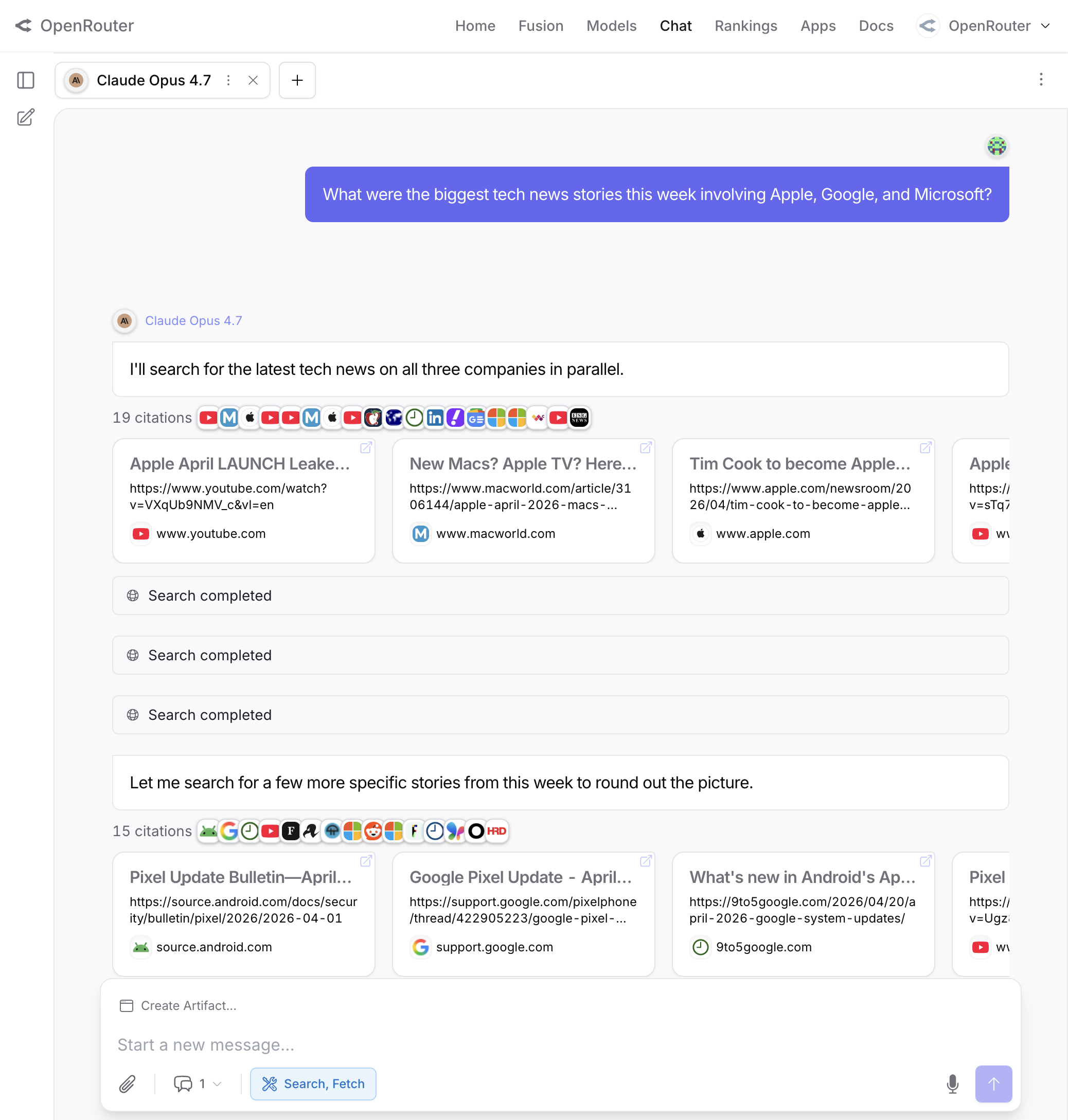 Parallel web searches running in the background in the OpenRouter chatroom